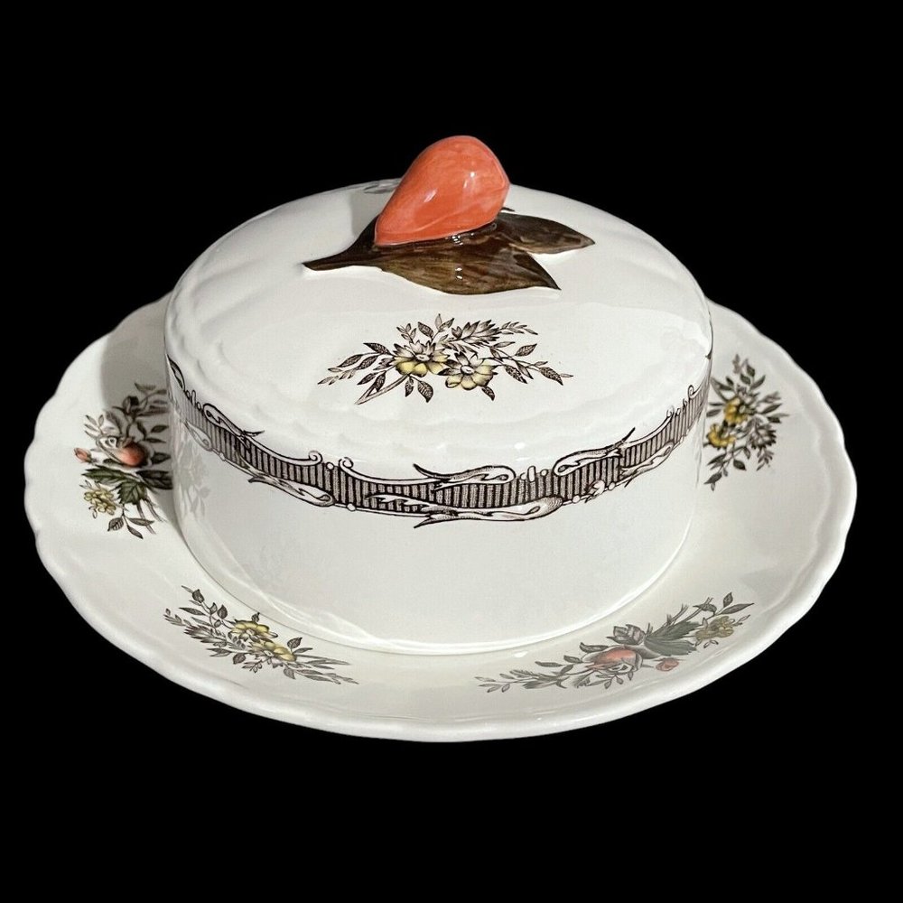 Vintage 1960s Wood & Sons England Rosedale Butter Dish Ironstone Hand Engraved